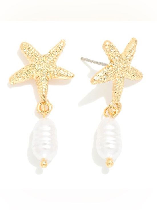 Jewelry - Gold Starfish Pearl Drop Earrings
